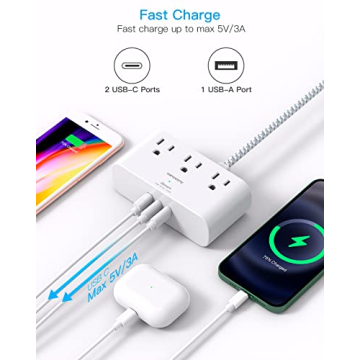 Ultra Thin Flat Plug Power Strip with USB Ports