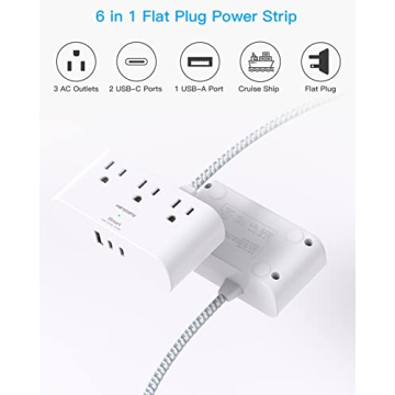 Ultra Thin Flat Plug Power Strip with USB Ports