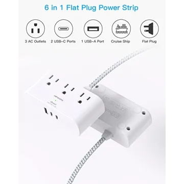 Ultra Thin Flat Plug Power Strip with USB Ports