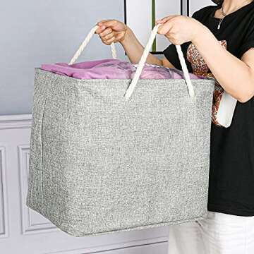 2 Pack Laundry Basket, Fabric Laundry Hamper with Drawstring Closure, Large Decorative Clothes Basket 3 Layers Thicken Organizer Bins with Handles for Clothes, Toys, Books