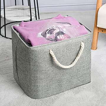 2 Pack Laundry Basket, Fabric Laundry Hamper with Drawstring Closure, Large Decorative Clothes Basket 3 Layers Thicken Organizer Bins with Handles for Clothes, Toys, Books