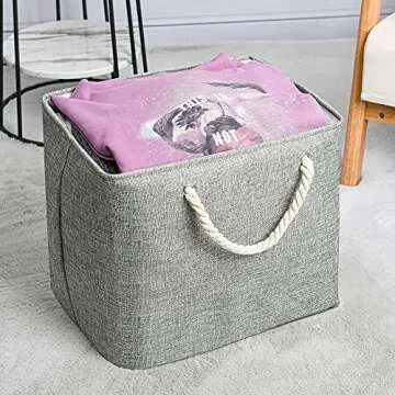 2 Pack Laundry Basket, Fabric Laundry Hamper with Drawstring Closure, Large Decorative Clothes Basket 3 Layers Thicken Organizer Bins with Handles for Clothes, Toys, Books