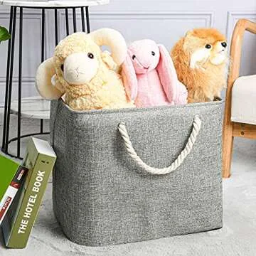 2 Pack Laundry Basket, Fabric Laundry Hamper with Drawstring Closure, Large Decorative Clothes Basket 3 Layers Thicken Organizer Bins with Handles for Clothes, Toys, Books