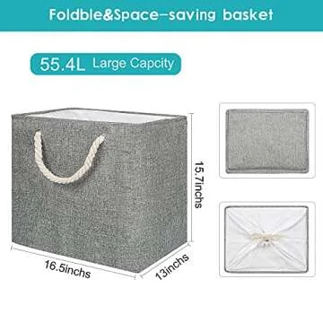 2 Pack Laundry Basket, Fabric Laundry Hamper with Drawstring Closure, Large Decorative Clothes Basket 3 Layers Thicken Organizer Bins with Handles for Clothes, Toys, Books