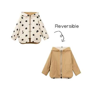 Mud Kingdom Baby Girls Reversable Jacket with Hood Cute Dots Outerwear Khaki 9-12 Months