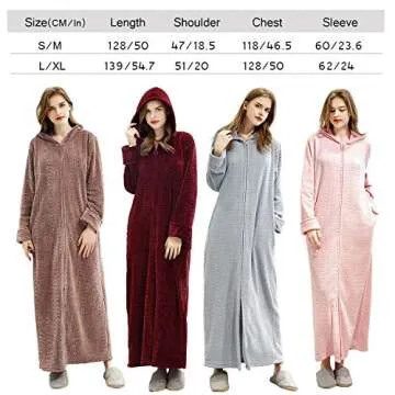 Hellomamma Flannel Fleece Long Hooded Zip Bathrobe
