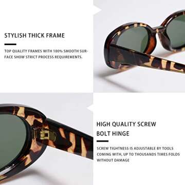 VANLINKER 90s Sunglasses for Women Men Retro Vintage Oval Sunglasses Narrow UV400 Protection 2 Pack Black Tortoise Green Lens
