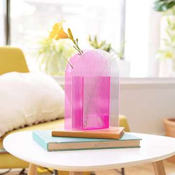 Lunar Sol Pink Vase - Acrylic Hot Pink Decor, Clear Vases for Centerpieces, Modern Unique Trendy Roo...