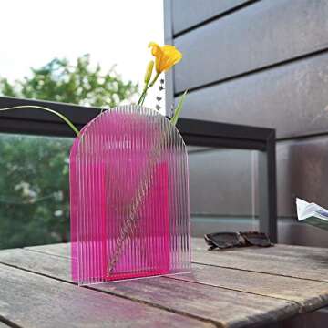 Lunar Sol Pink Vase - Acrylic Hot Pink Decor, Clear Vases for Centerpieces, Modern Unique Trendy Room Decor - Minimalist Vase for Flowers, Funky Colorful Flower Vase for Home Office Décor