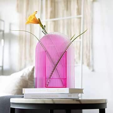 Lunar Sol Pink Vase - Acrylic Hot Pink Decor, Clear Vases for Centerpieces, Modern Unique Trendy Room Decor - Minimalist Vase for Flowers, Funky Colorful Flower Vase for Home Office Décor