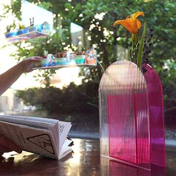 Lunar Sol Pink Vase - Acrylic Hot Pink Decor, Clear Vases for Centerpieces, Modern Unique Trendy Room Decor - Minimalist Vase for Flowers, Funky Colorful Flower Vase for Home Office Décor