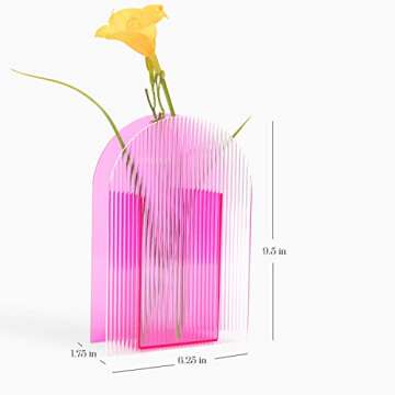 Lunar Sol Pink Vase - Acrylic Hot Pink Decor, Clear Vases for Centerpieces, Modern Unique Trendy Room Decor - Minimalist Vase for Flowers, Funky Colorful Flower Vase for Home Office Décor