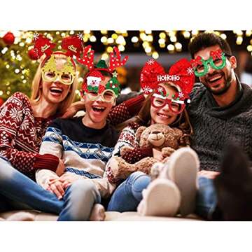 Max Fun 24 Pieces Christmas Glasses Frame and Headbands Set with 24 Cute Designs Exquisite Decoration Accessories for Christmas Parties Holiday Favors and Photo Booth