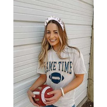 Football Headband Pearl Rhinestone Jeweled Knotted Headbandn Wide Game Day Sports Hair Accessories G...