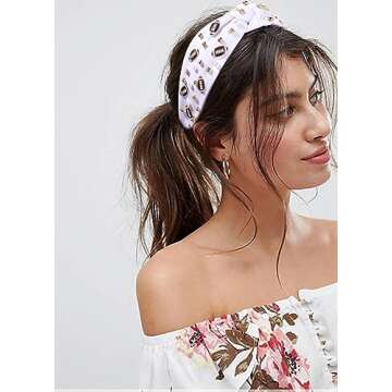 Football Headband Pearl Rhinestone Jeweled Knotted Headbandn Wide Game Day Sports Hair Accessories Gift for Football Mom Fans