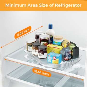 Lazy Susan Turntable Organizer for Refrigerator, 16.53" x 11.02" Rectangular Fridge Lazy Susan Turntable Organizer for Kitchen (1)