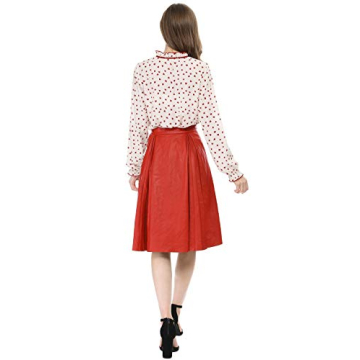 Allegra K Women's Bow Tie Neck Blouse Ruffled Collar Printed Long Sleeve Vintage Top Medium Beige Red-Hearts