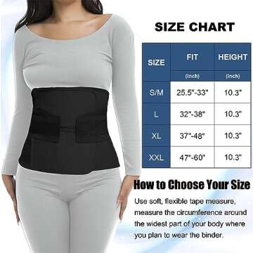 ChongErfei Postpartum Belly Band & Abdominal Binder Post Surgery Compression Wrap Recovery Support Belt (For waistline 25.5"-33",S/M, Black)