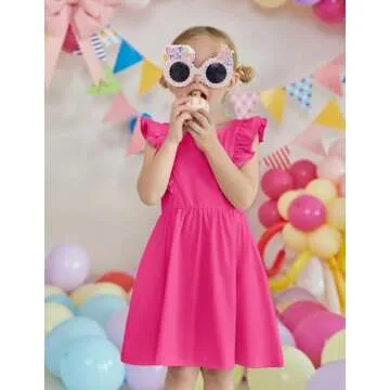 Arshiner Toddler Girls Hot Pink Dress Ruffle Sleeve Bowknot Summer Sundress 5T