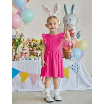 Arshiner Toddler Girls Dresses Hot Pink Dress Ruffle Sleeve Dress Back Bowknot Dress Kids Summer Casual Beach Sundress 5T Girls Dresses