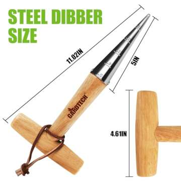 Gardtech Hand Dibber with Wooden Handle, Chrome Coated Stainless Steel Head - Lightweight Sturdy Hand Held Bulb Planter for Tulip Daffodil Crocus Garden Tool (Dibber)