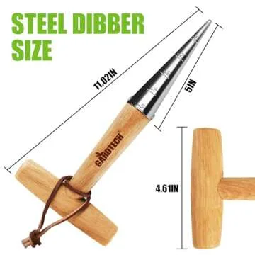 Gardtech Hand Dibber with Wooden Handle, Chrome Coated Stainless Steel Head - Lightweight Sturdy Hand Held Bulb Planter for Tulip Daffodil Crocus Garden Tool (Dibber)