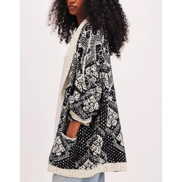 Yuemengxuan Cardigan Sweaters for Women Button Down Shawl Collar Oversized Sweater Coats Y2k Print Cardigans Fall Fashion, Black, One Size