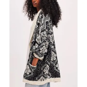 Yuemengxuan Cardigan Sweaters for Women Button Down Shawl Collar Oversized Sweater Coats Y2k Print Cardigans Fall Fashion, Black, One Size