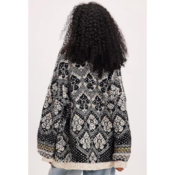 Yuemengxuan Cardigan Sweaters for Women Button Down Shawl Collar Oversized Sweater Coats Y2k Print Cardigans Fall Fashion, Black, One Size