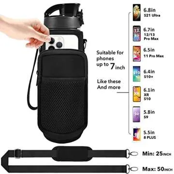 Newfad 32 oz Water Bottles with Straw & Strap, Motivational Water Bottles with Times to Drink, BPA Free Reusable Sports Water Bottle with Sleeve Carrier for Hiking, Travel, Running or Fitness