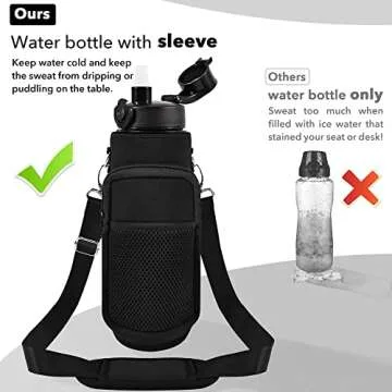 Newfad 32 oz Water Bottles with Straw & Strap, Motivational Water Bottles with Times to Drink, BPA Free Reusable Sports Water Bottle with Sleeve Carrier for Hiking, Travel, Running or Fitness