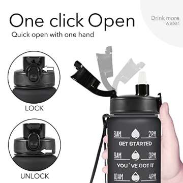 Newfad 32 oz Water Bottles with Straw & Strap, Motivational Water Bottles with Times to Drink, BPA Free Reusable Sports Water Bottle with Sleeve Carrier for Hiking, Travel, Running or Fitness