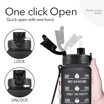 Newfad 32 oz Water Bottles with Straw & Strap, Motivational Water Bottles with Times to Drink, BPA Free Reusable Sports Water Bottle with Sleeve Carrier for Hiking, Travel, Running or Fitness