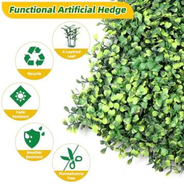 TOPNEW 12PCS Artificial Boxwood Topiary Hedge Plant UV Protection Indoor Outdoor Privacy Fence Home ...