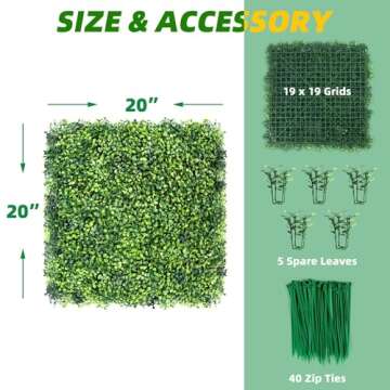 TOPNEW 12PCS Artificial Boxwood Topiary Hedge Plant UV Protection Indoor Outdoor Privacy Fence Home Decor Backyard Garden Decoration Greenery Walls 20" X 20"