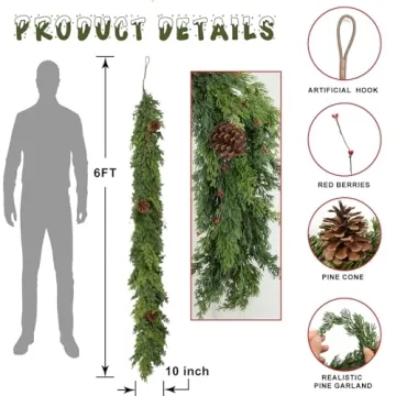 Realistic 6 Ft Christmas Garland with Pine Cone Decoration