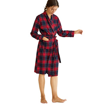 Latuza Women's Cotton Flannel Robe Red Plaid Comfort