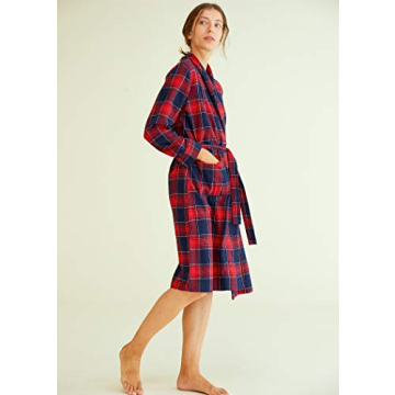 Latuza Women's Cotton Flannel Robe Red Plaid Comfort
