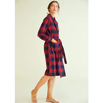 Latuza Women's Cotton Flannel Robe Red Plaid Comfort