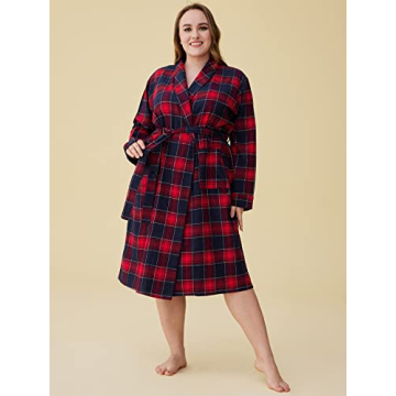 Latuza Women's Cotton Flannel Robe Red Plaid Comfort