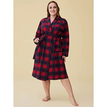 Latuza Women's Cotton Flannel Robe Red Plaid Comfort