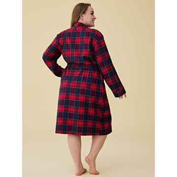 Latuza Women's Cotton Flannel Robe Red Plaid Comfort