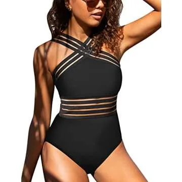 Hilor Womens Sexy One Piece Swimsuits Plus Size Bathing Suits Hollow Bathing Suits Black 3XL/US18