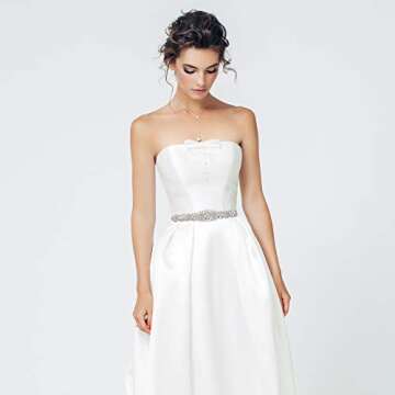 yanstar Bridal Rhinestone Wedding Belts Hand Clear Crystal 22In Length with White Organza Ribbon for...