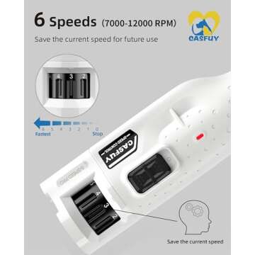 Casfuy Dog Nail Grinder Quiet - (45db) 6-Speed Pet Nail Grinder with 2 LED Lights for Large Medium S...