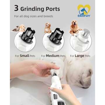 Casfuy Dog Nail Grinder Quiet - (45db) 6-Speed Pet Nail Grinder with 2 LED Lights for Large Medium Small Puppy Dogs/Cats, Professional 3 Ports Rechargeable Electric Dog Nail Trimmer with Dust Cap