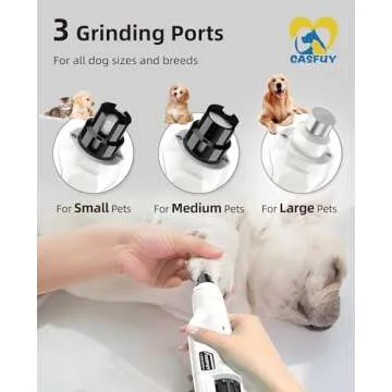 Casfuy Dog Nail Grinder Quiet - (45db) 6-Speed Pet Nail Grinder with 2 LED Lights for Large Medium Small Puppy Dogs/Cats, Professional 3 Ports Rechargeable Electric Dog Nail Trimmer with Dust Cap