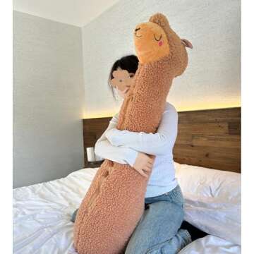 Hofun4U Llama Plush Pillow, 51 Inch Alpaca Plush Long Body Pillow, Alpaca Stuffed Animal, Christmas Holiday Birthday Gift (Brown)