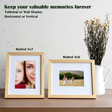 KINLINK 8x10 Picture Frame, Natural Solid Wood Frame with Acrylic Plexiglass for Pictures 4x6/5x7 with Mat or 8x10 without Mat, Tabletop and Wall Mounting Display Photo Frame 1 Pack