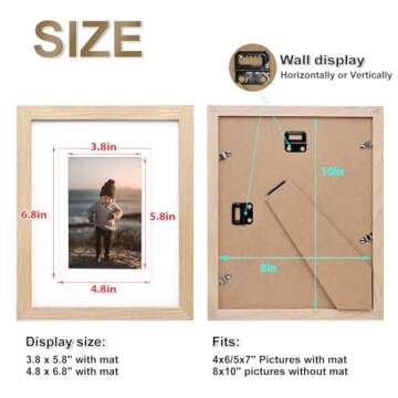 KINLINK 8x10 Picture Frame, Natural Solid Wood Frame with Acrylic Plexiglass for Pictures 4x6/5x7 with Mat or 8x10 without Mat, Tabletop and Wall Mounting Display Photo Frame 1 Pack